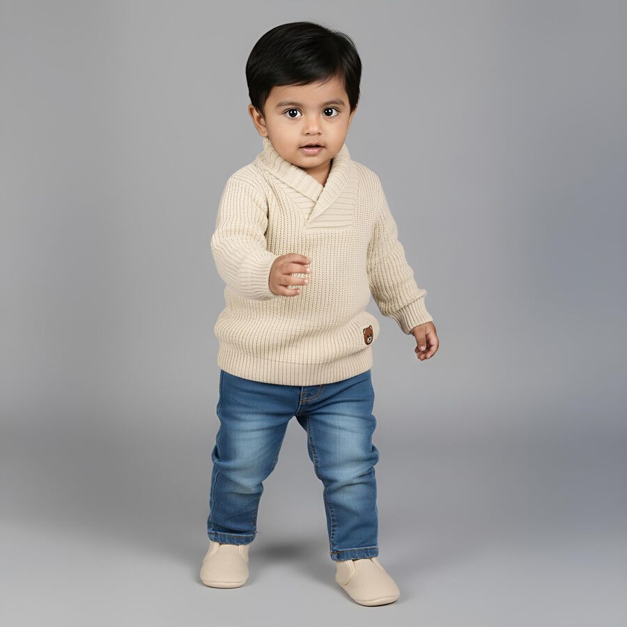 Infants Soft Beige Round Neck Classic Pullover, गहरा पीला, large image number null